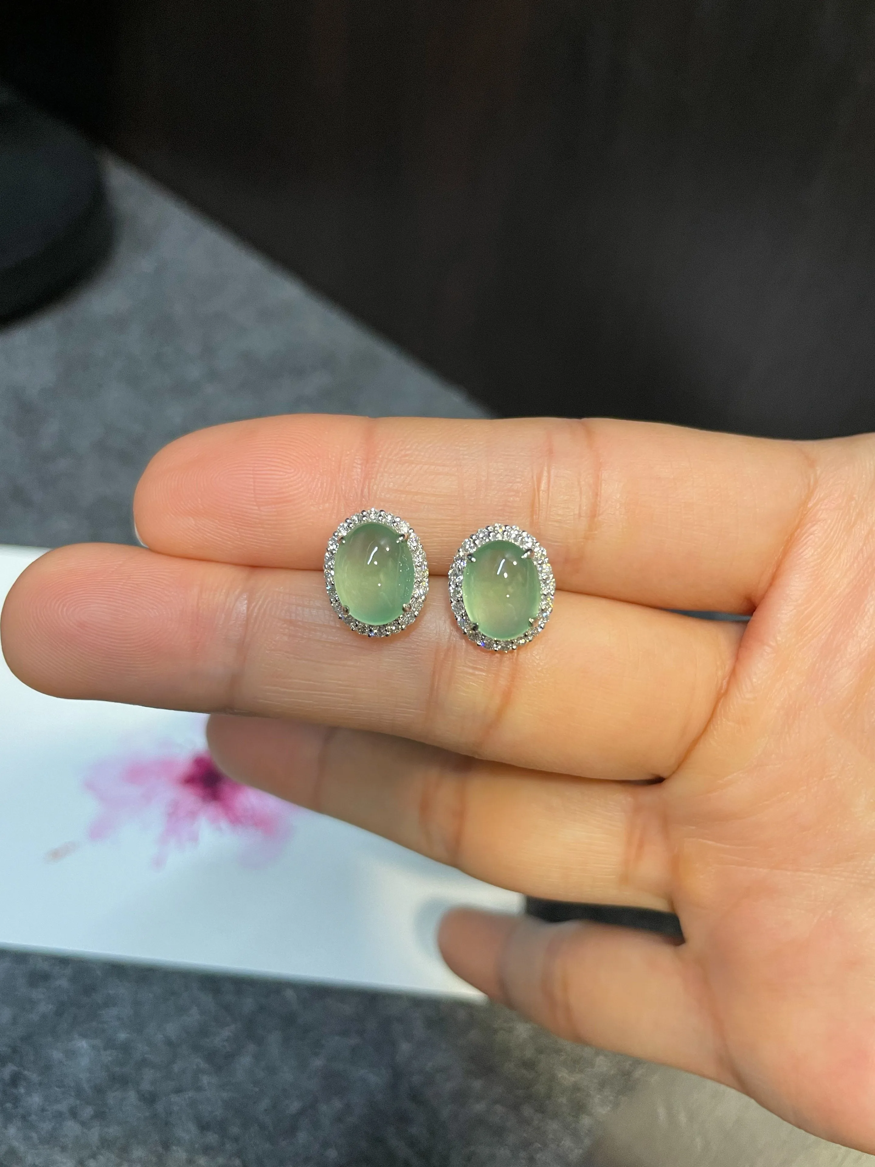Icy Green Jade Cabochon Earrings (NJE082)