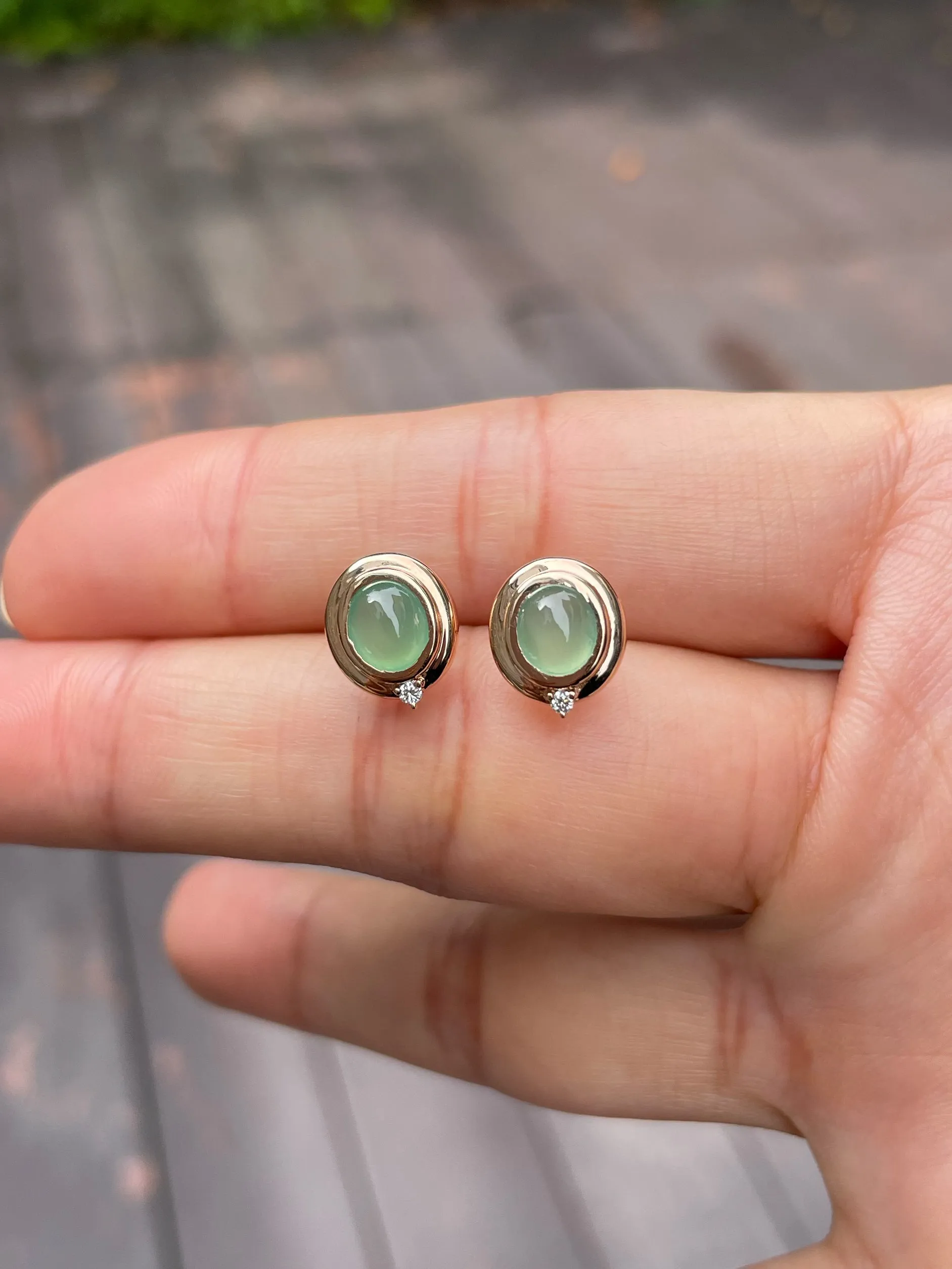 Icy Green Jade Cabochon Earrings (NJE112)