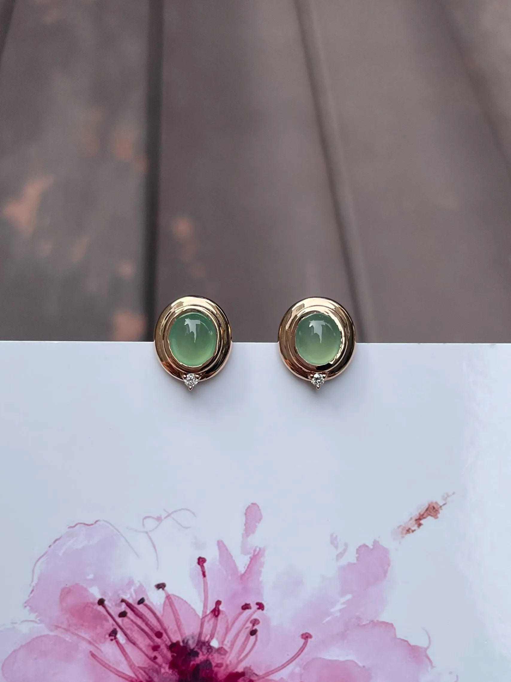 Icy Green Jade Cabochon Earrings (NJE112)