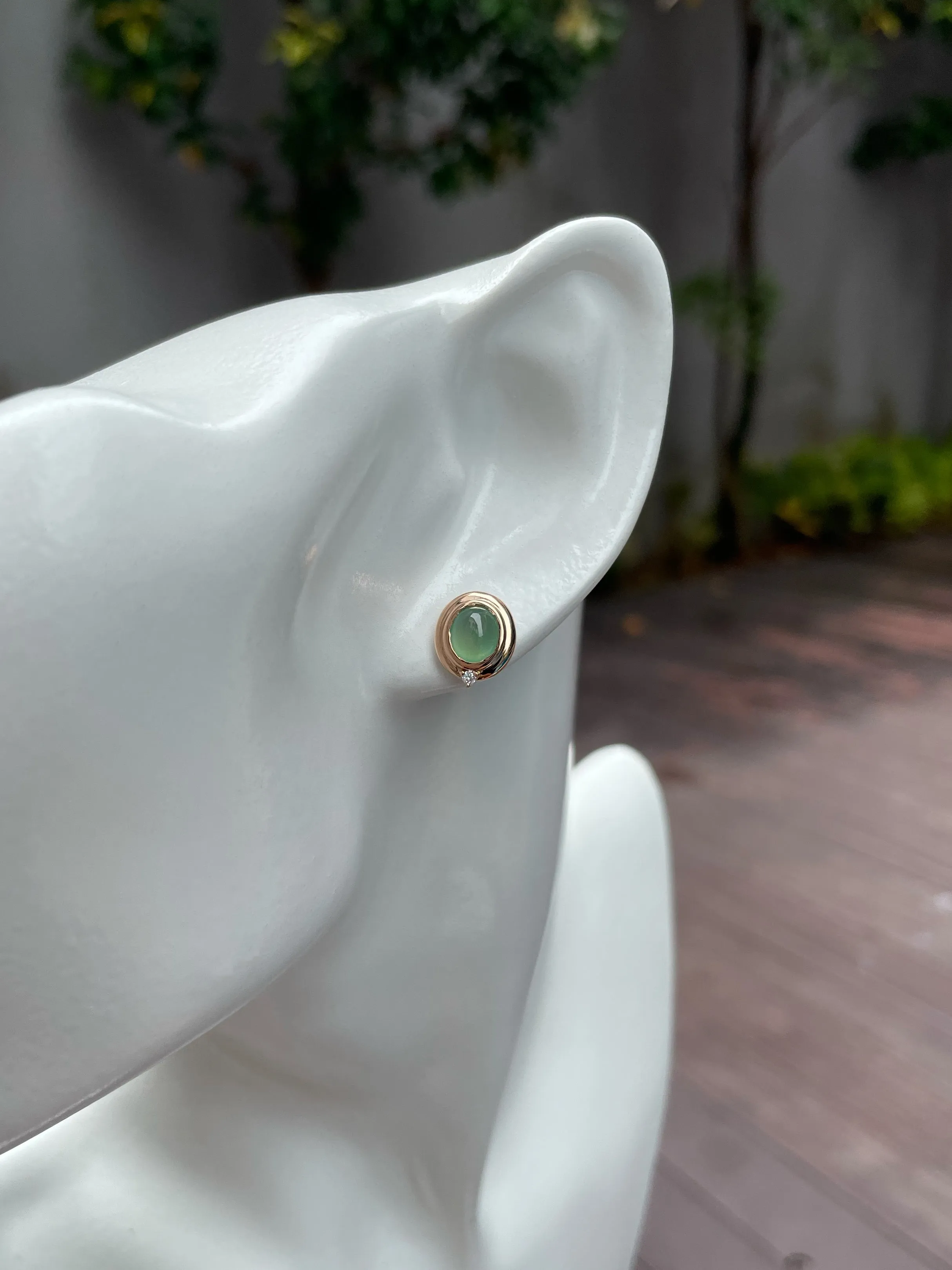 Icy Green Jade Cabochon Earrings (NJE112)