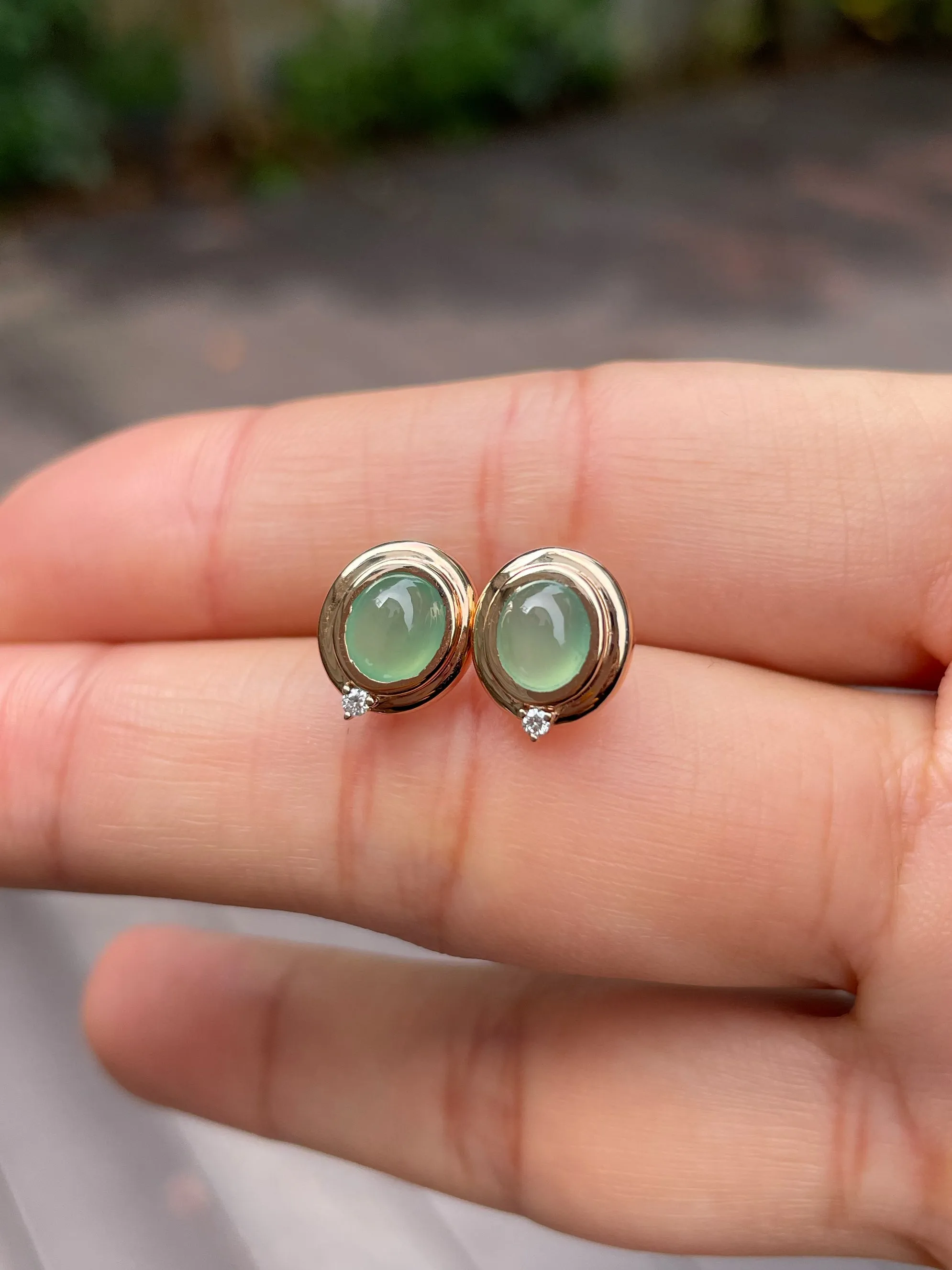 Icy Green Jade Cabochon Earrings (NJE112)