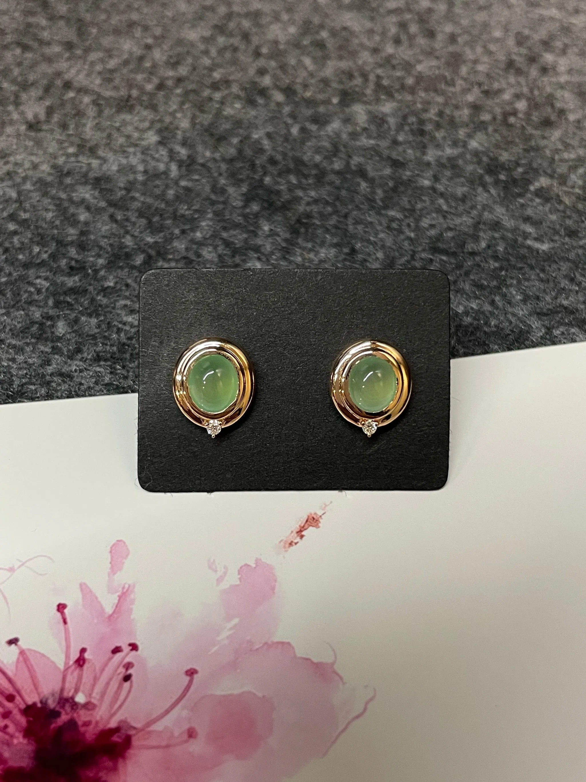 Icy Green Jade Cabochon Earrings (NJE112)