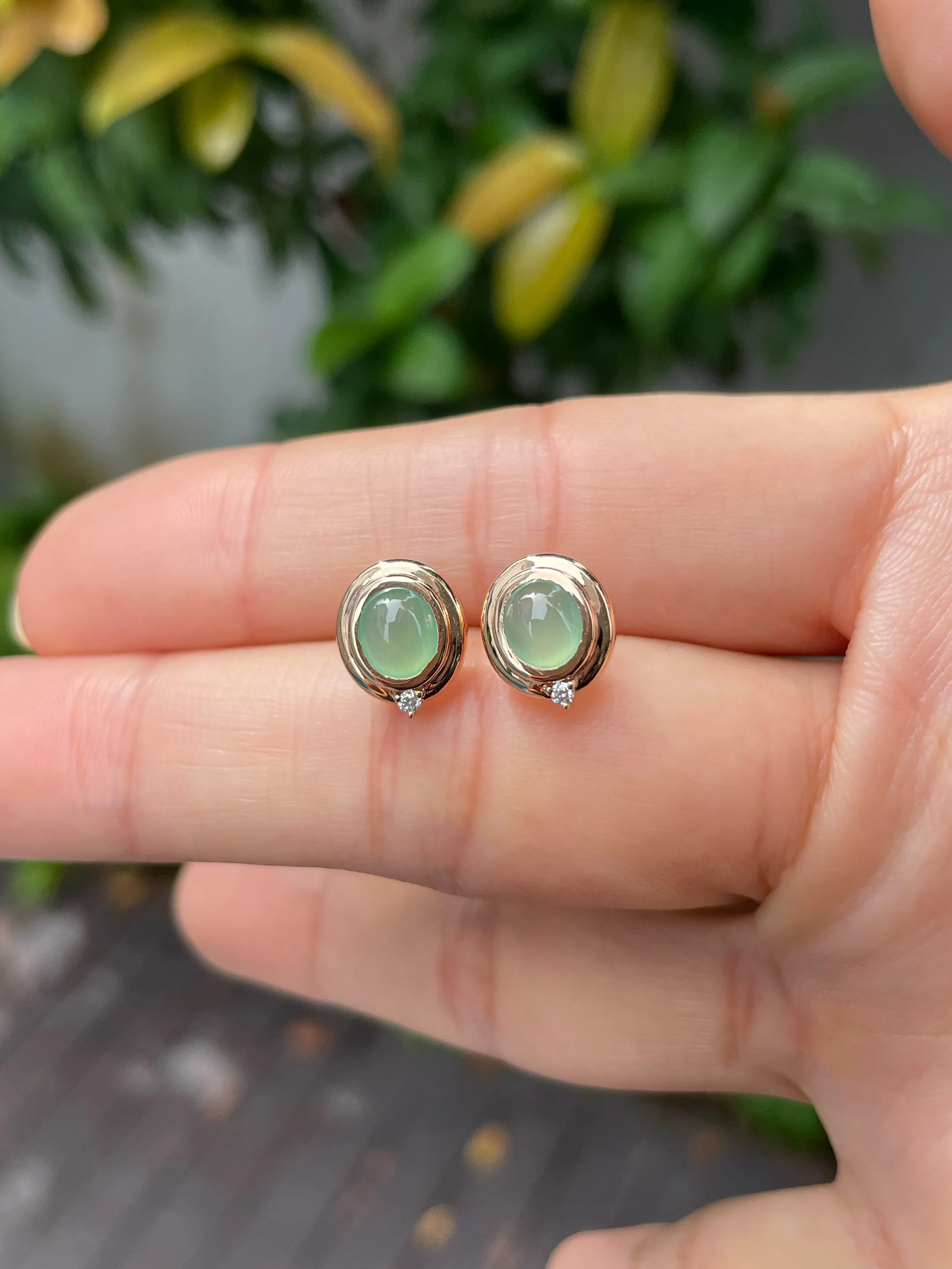 Icy Green Jade Cabochon Earrings (NJE112)