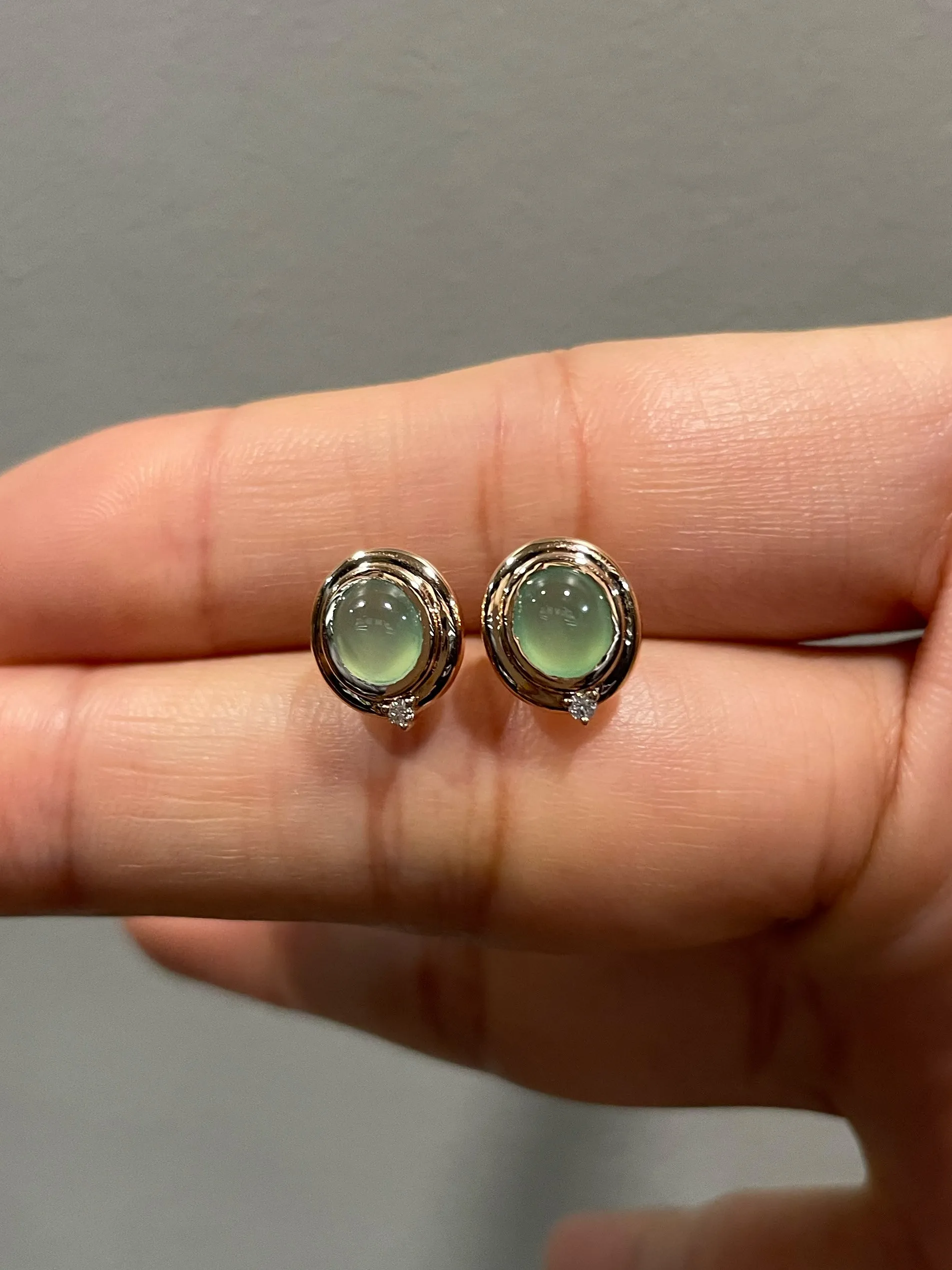 Icy Green Jade Cabochon Earrings (NJE112)