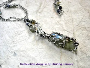 Into the Shimmer, Sterling Wire Wrap Tree Necklace, Labradorite