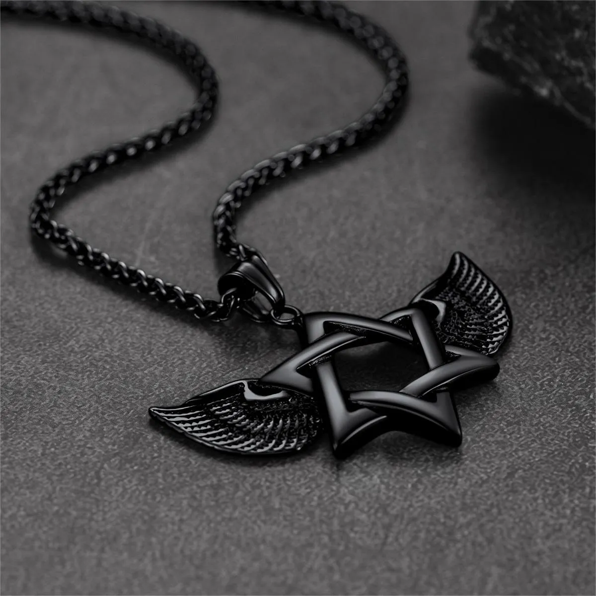 Jewish Star of David Necklace With Wing For Men