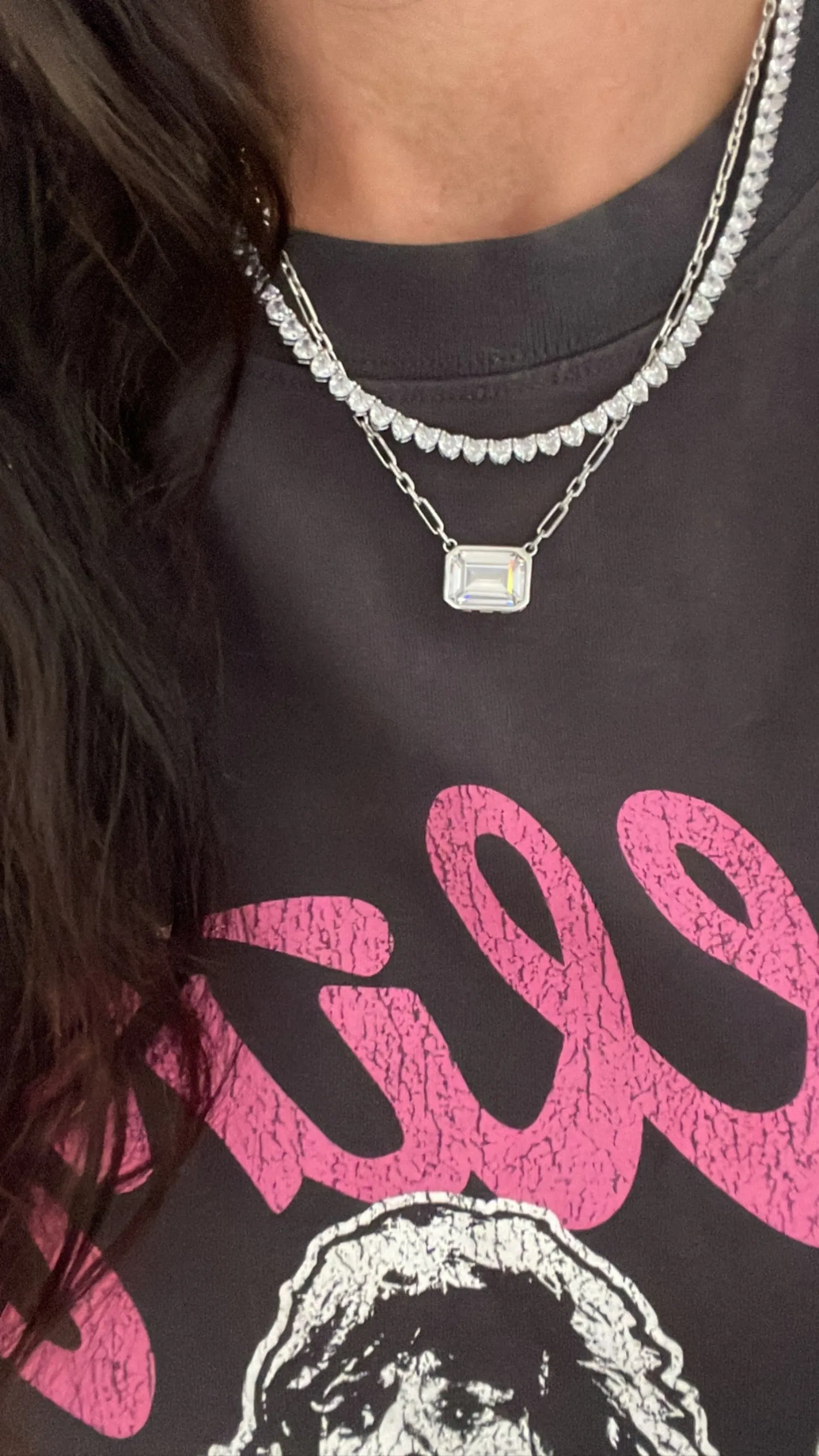 Large Bezel Emerald On A Paperclip Chain