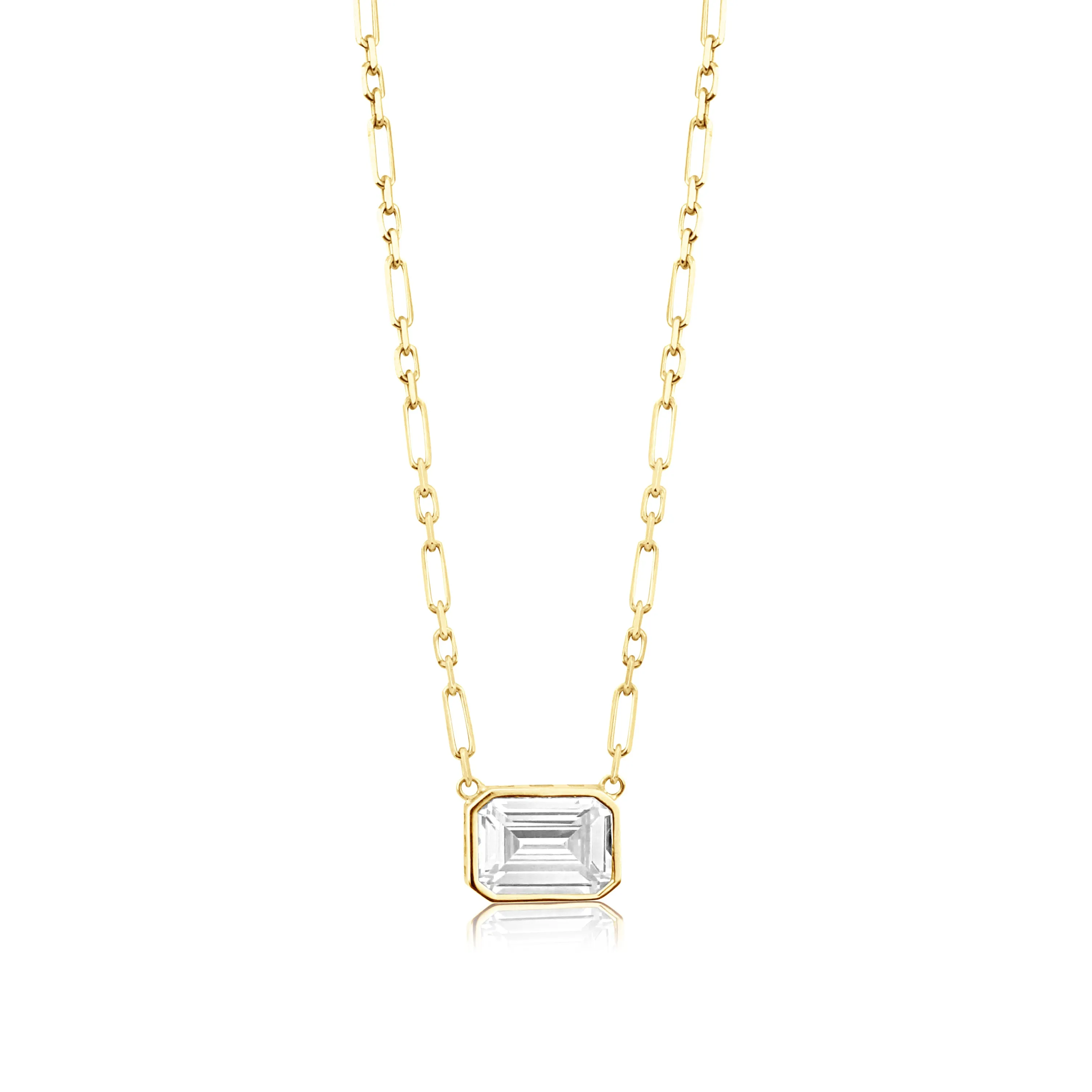 Large Bezel Emerald On A Paperclip Chain