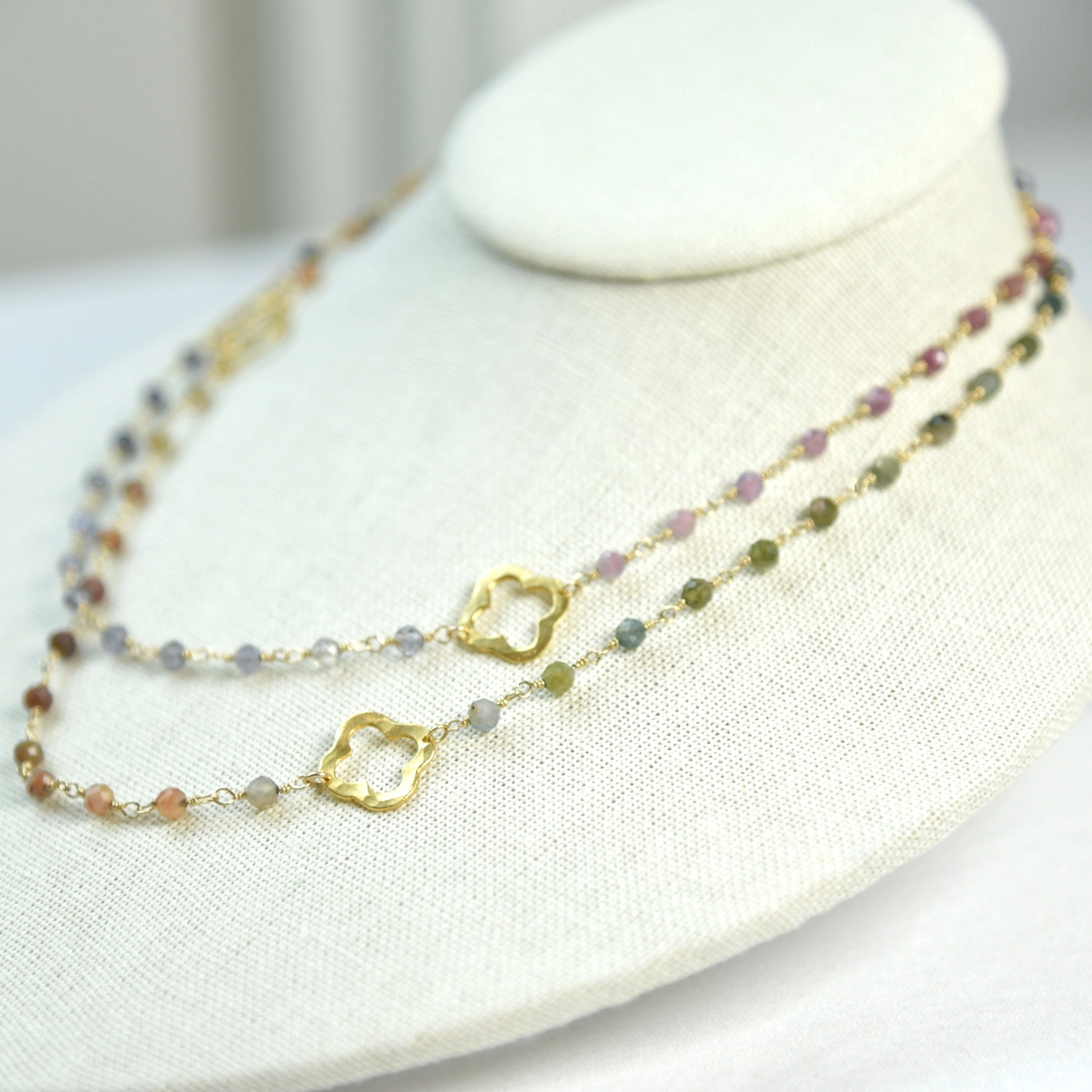 MULTI GEMSTONE QUATREFOIL NECKLACE