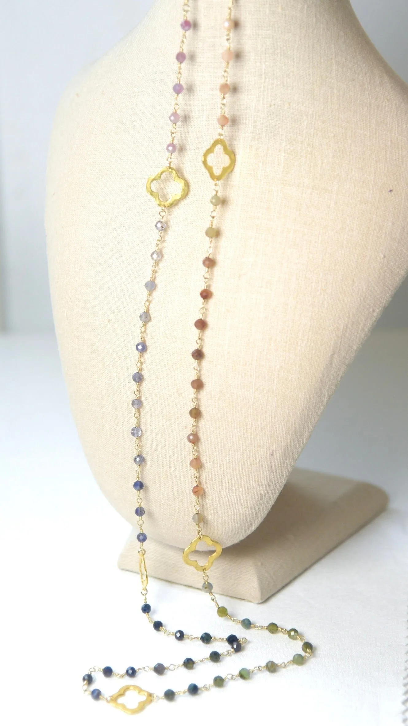 MULTI GEMSTONE QUATREFOIL NECKLACE