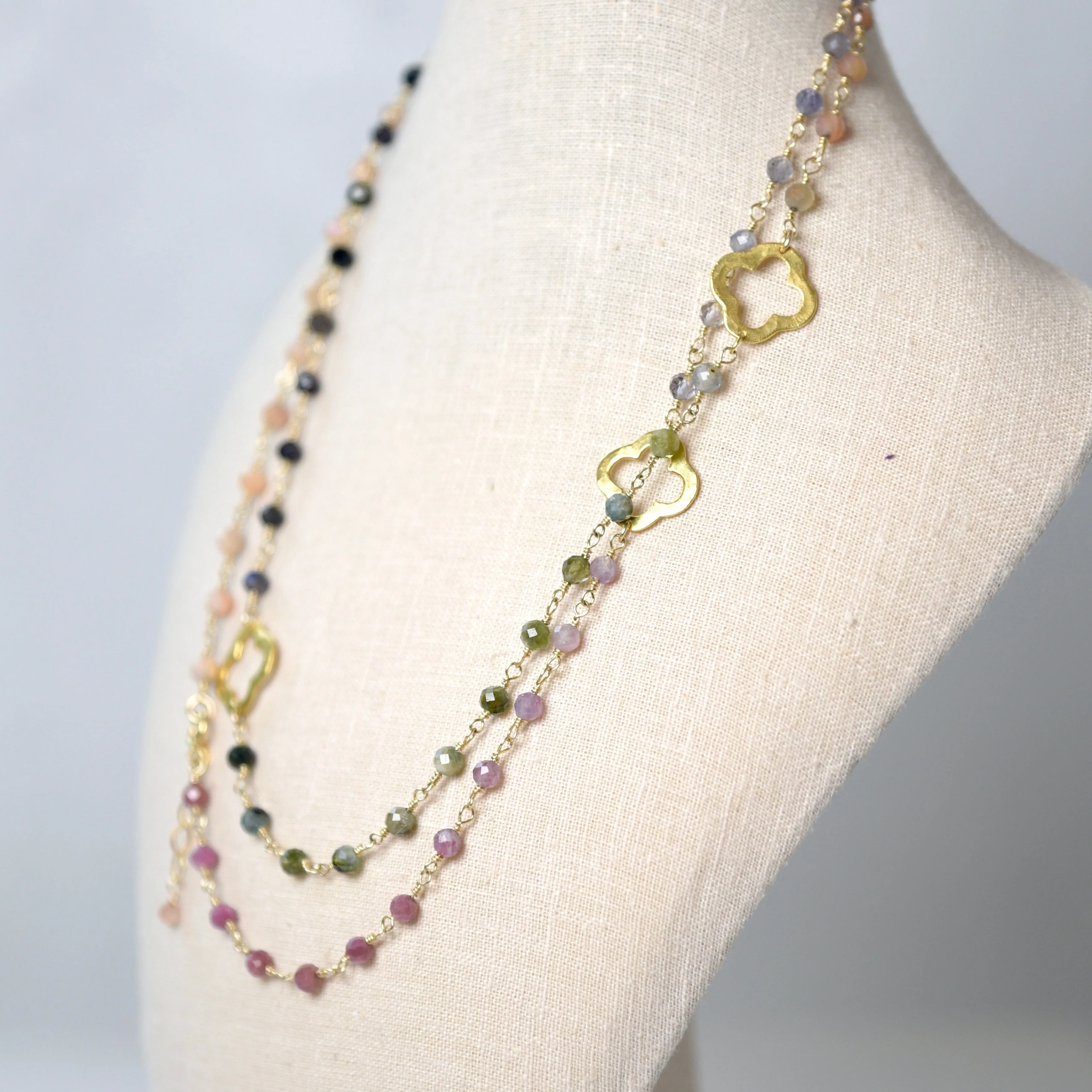 MULTI GEMSTONE QUATREFOIL NECKLACE