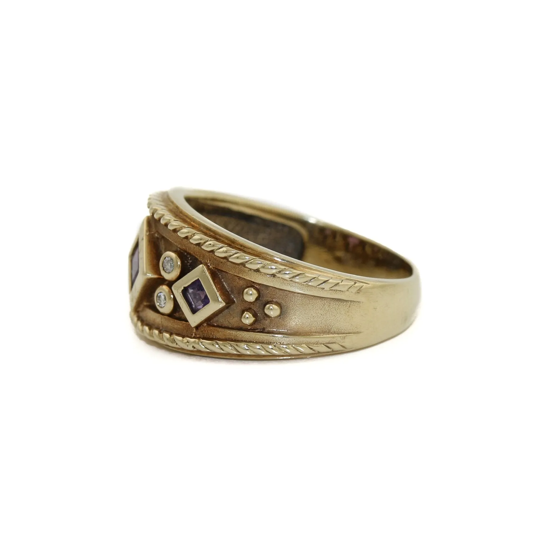 Opulent 14K Gold x Amtheyst & Diamond Byzantine-Style Band
