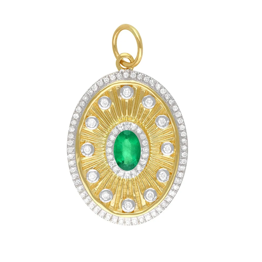 Oval Shape Gold Diamond & Emerald Pendant 17x22mm