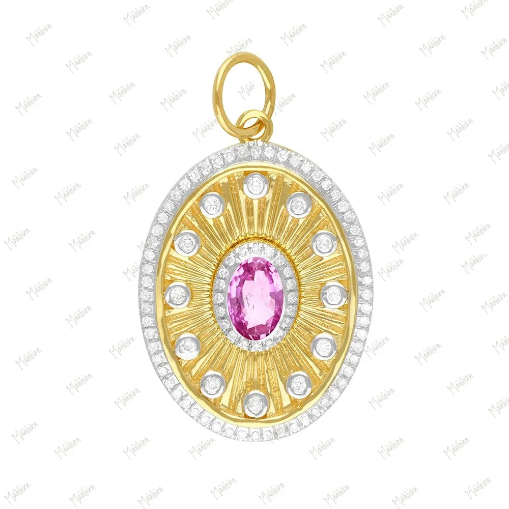Oval Shape Gold Diamond & Emerald Pendant 17x22mm