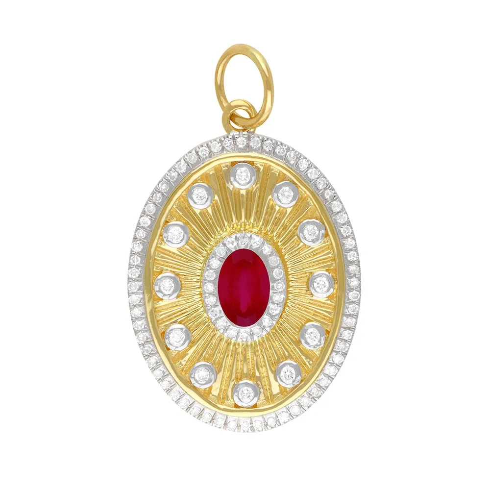 Oval Shape Gold Diamond & Emerald Pendant 17x22mm