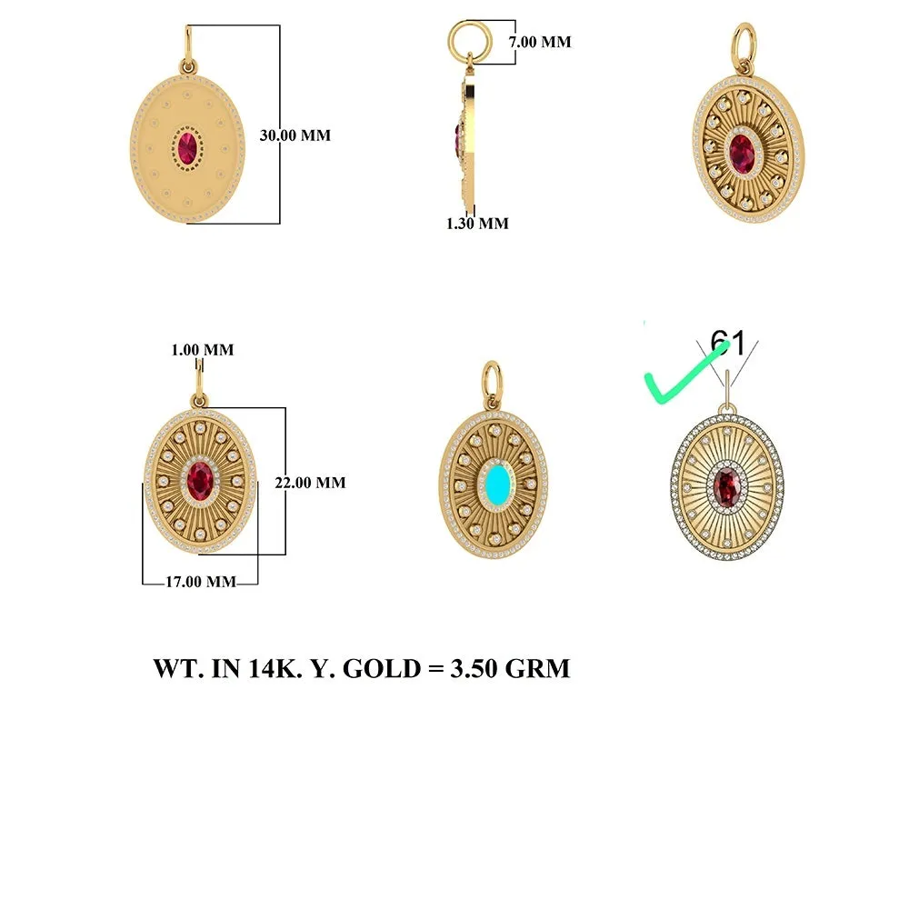 Oval Shape Gold Diamond & Emerald Pendant 17x22mm
