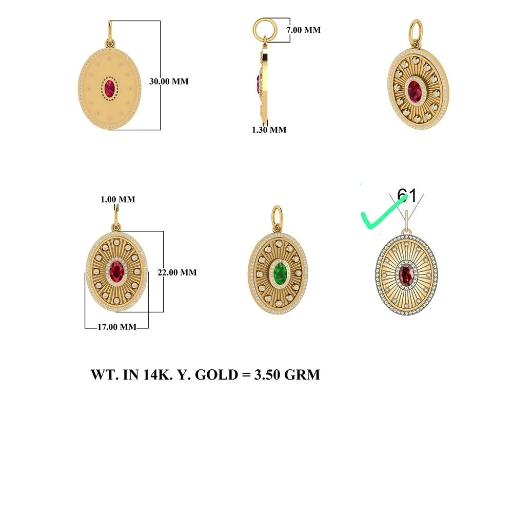 Oval Shape Gold Diamond & Emerald Pendant 17x22mm