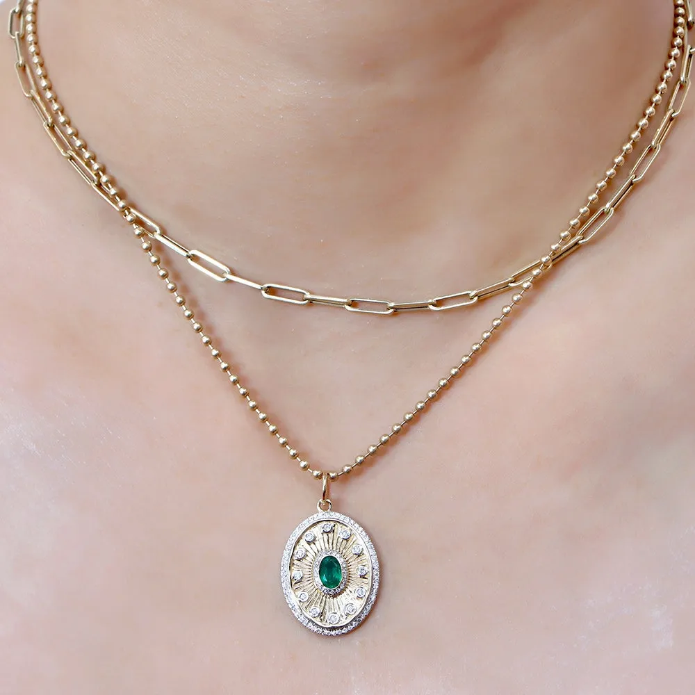 Oval Shape Gold Diamond & Emerald Pendant 17x22mm