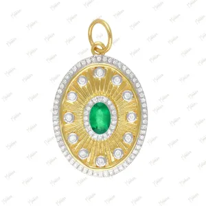 Oval Shape Gold Diamond & Emerald Pendant 17x22mm