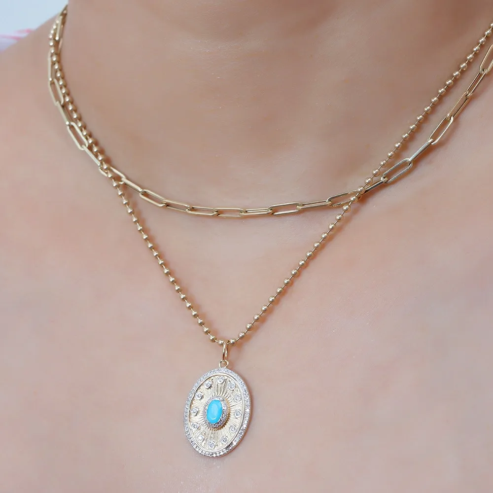 Oval Shape Gold Diamond & Emerald Pendant 17x22mm
