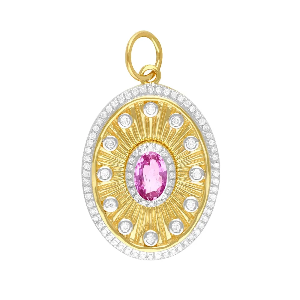 Oval Shape Gold Diamond & Emerald Pendant 17x22mm
