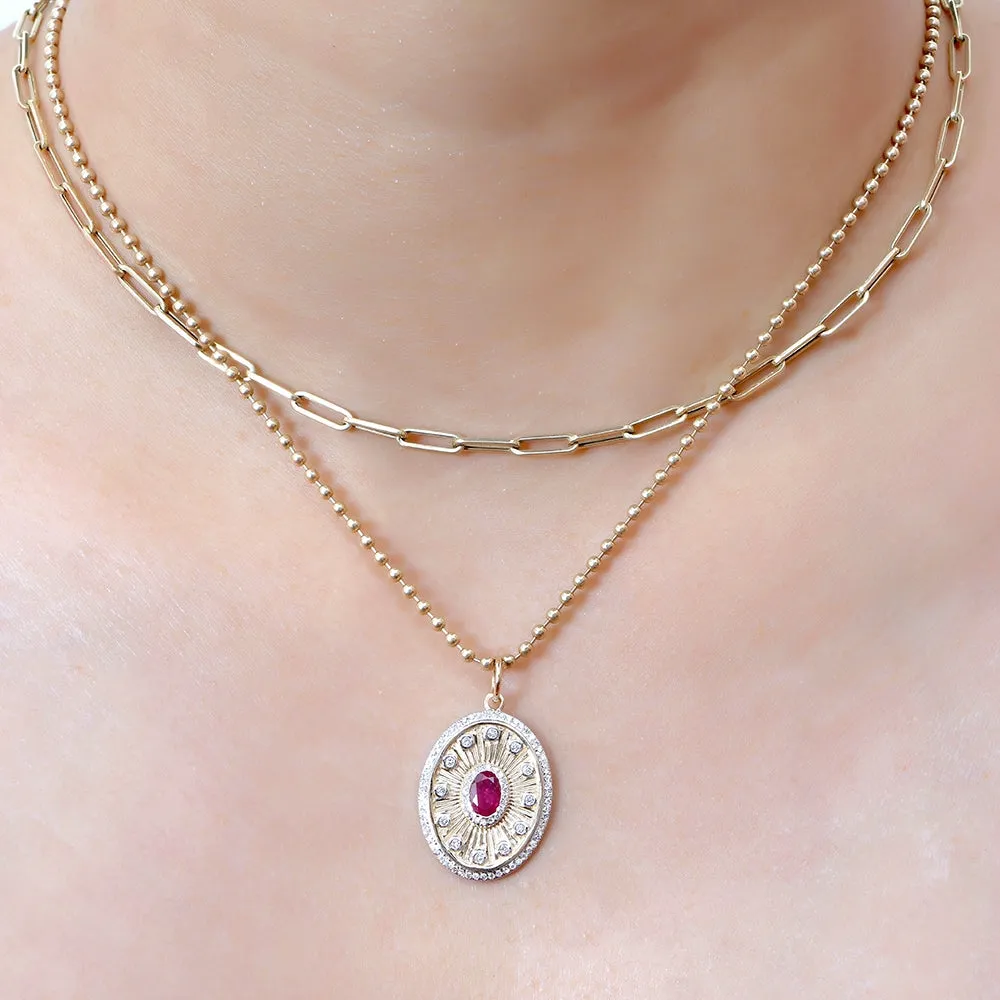 Oval Shape Gold Diamond & Emerald Pendant 17x22mm