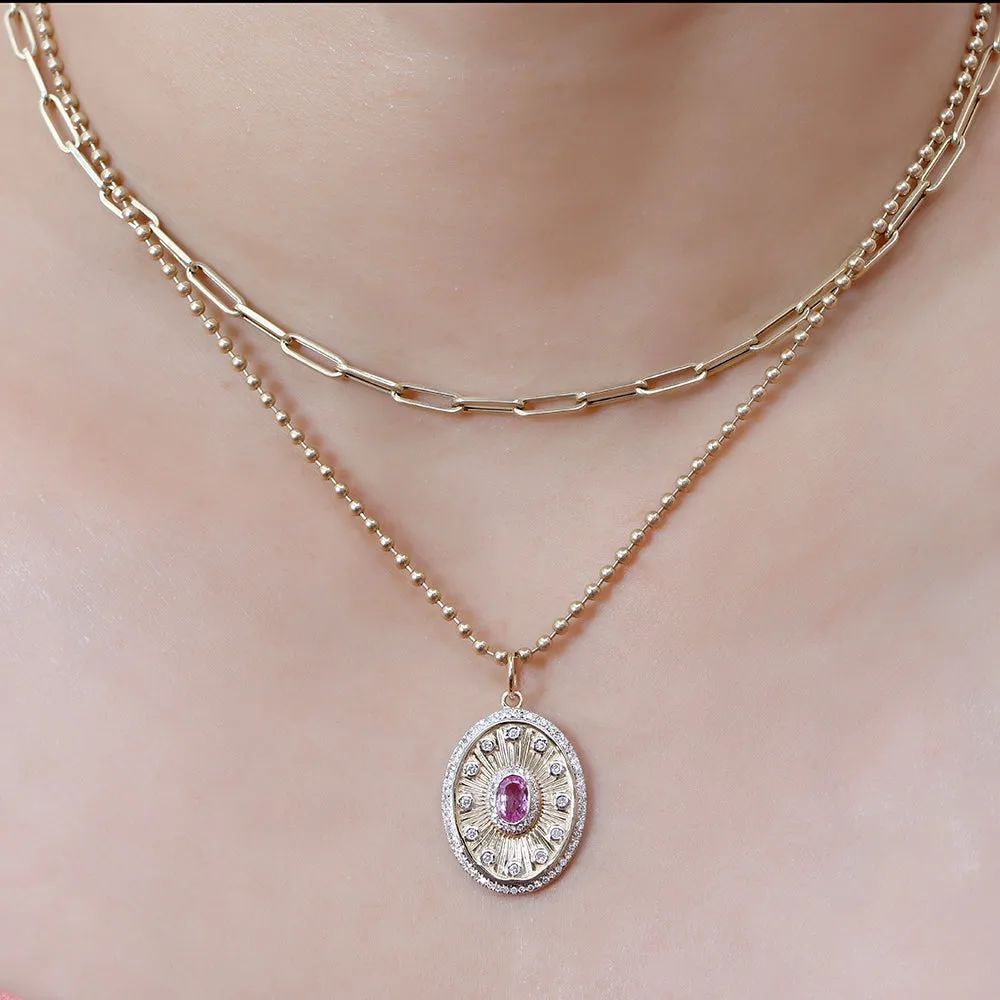 Oval Shape Gold Diamond & Emerald Pendant 17x22mm