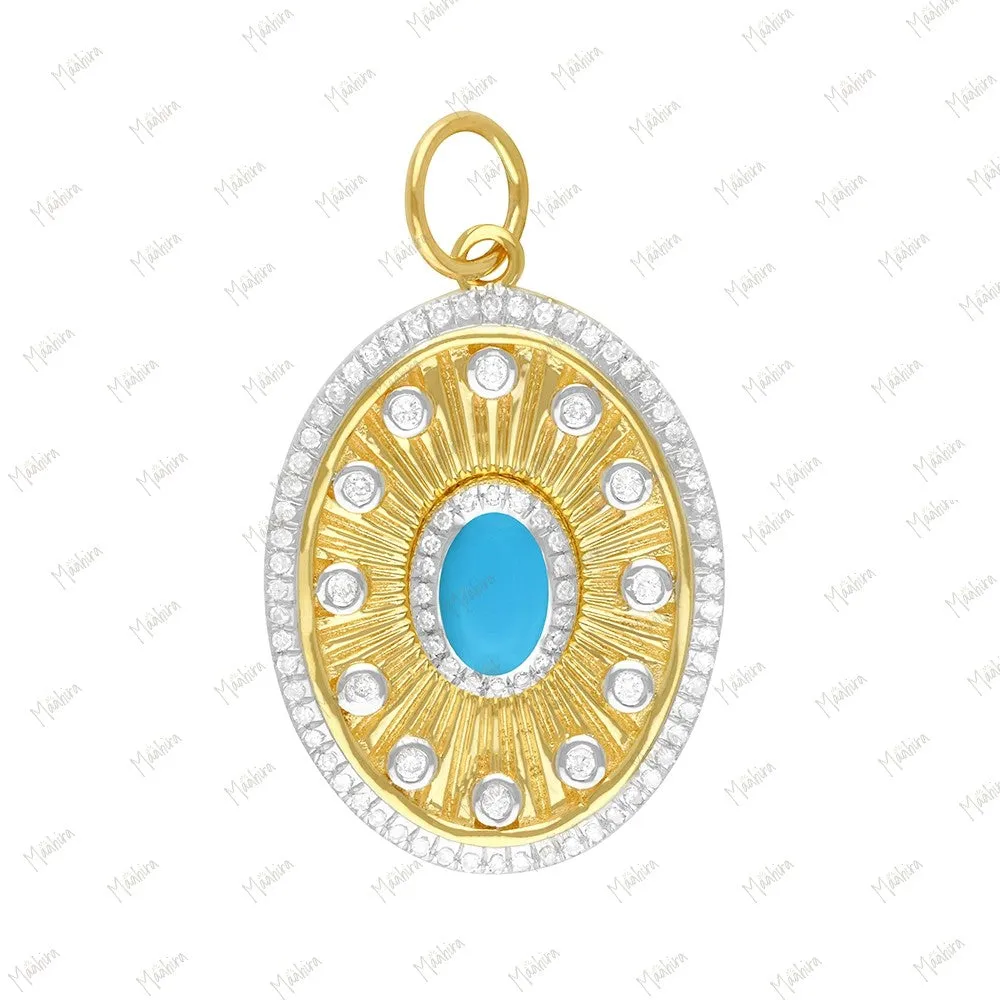 Oval Shape Gold Diamond & Emerald Pendant 17x22mm
