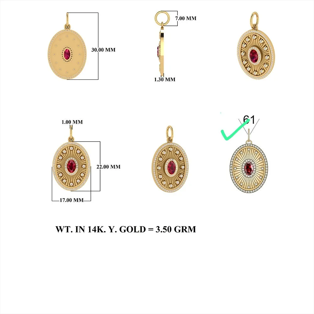 Oval Shape Gold Diamond & Emerald Pendant 17x22mm