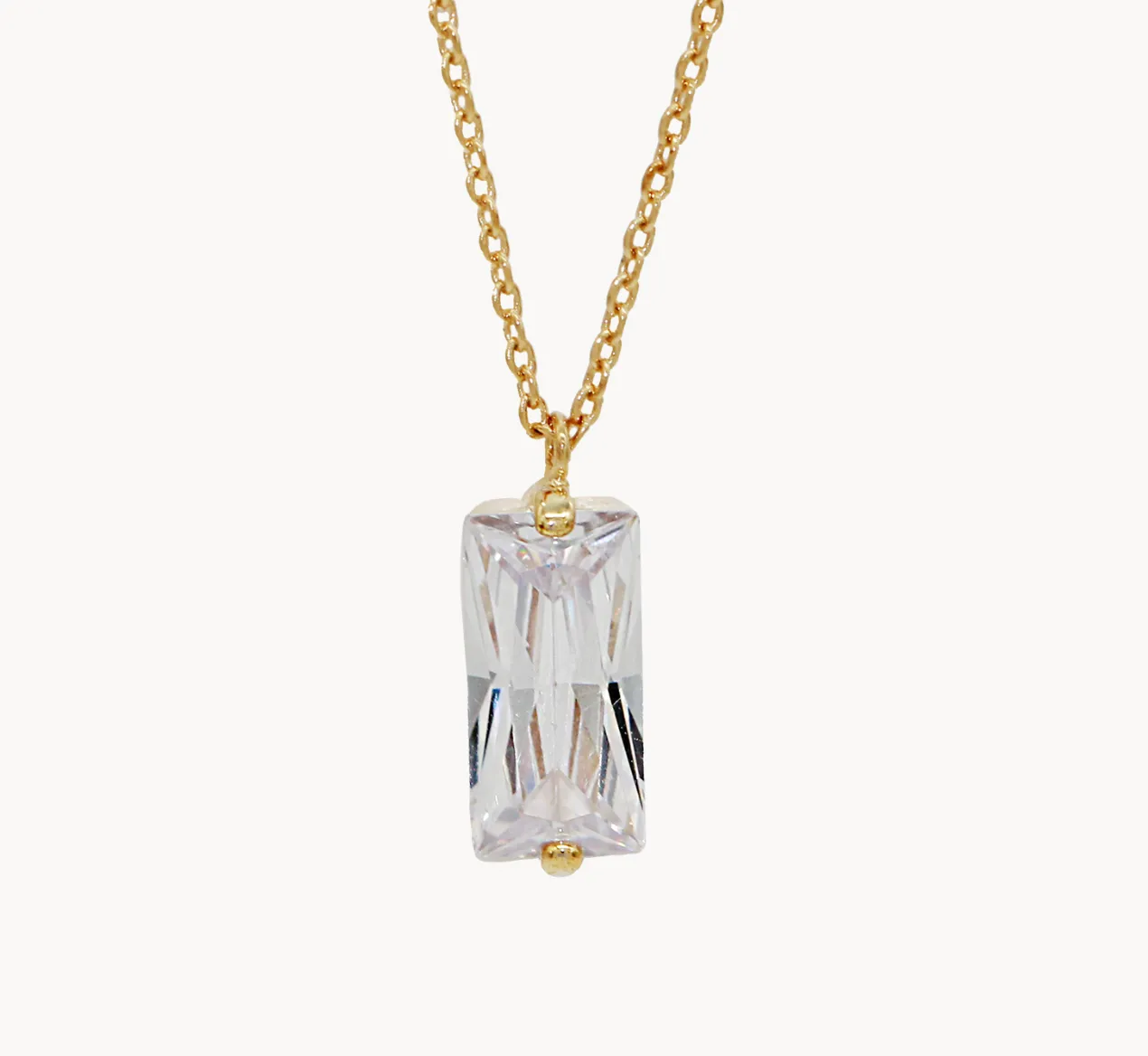 Oversized Emerald Cut CZ 14K Gold Dipped Necklace