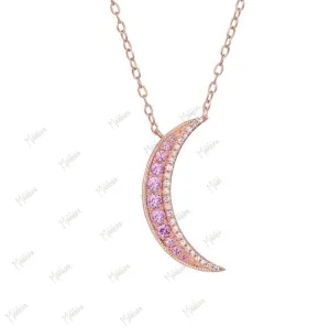 Pink Sapphire Crescent Moon Necklace
