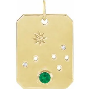 Platinum 14k Yellow Rose White Gold Sterling Silver Diamond and Emerald Aries Zodiac Horoscope Constellation Pendant Necklace