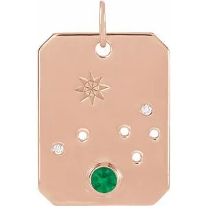 Platinum 14k Yellow Rose White Gold Sterling Silver Diamond and Emerald Aries Zodiac Horoscope Constellation Pendant Necklace