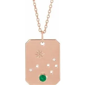 Platinum 14k Yellow Rose White Gold Sterling Silver Diamond and Emerald Aries Zodiac Horoscope Constellation Pendant Necklace