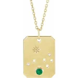 Platinum 14k Yellow Rose White Gold Sterling Silver Diamond and Emerald Aries Zodiac Horoscope Constellation Pendant Necklace