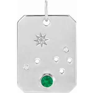 Platinum 14k Yellow Rose White Gold Sterling Silver Diamond and Emerald Aries Zodiac Horoscope Constellation Pendant Necklace
