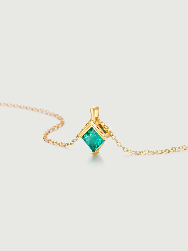 Princess Cut Emerald Diamond Necklace