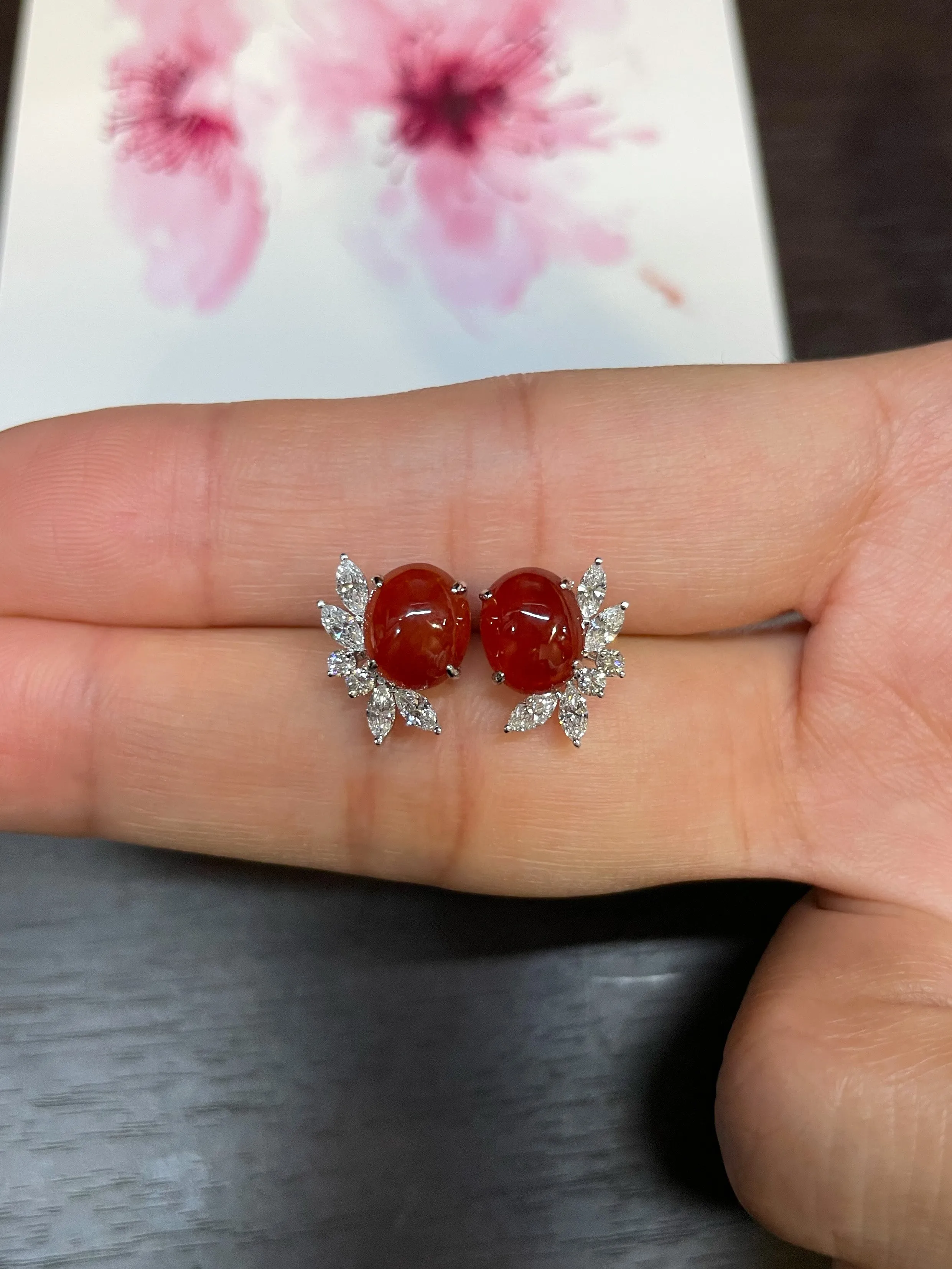 Red Jade Cabochon Earrings (NJE035)