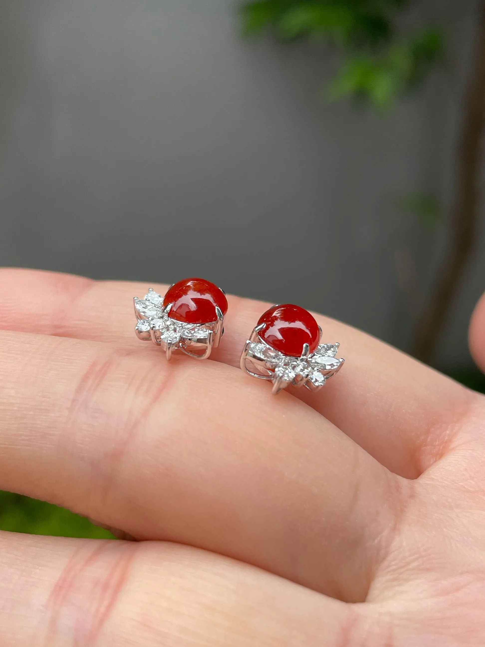 Red Jade Cabochon Earrings (NJE035)