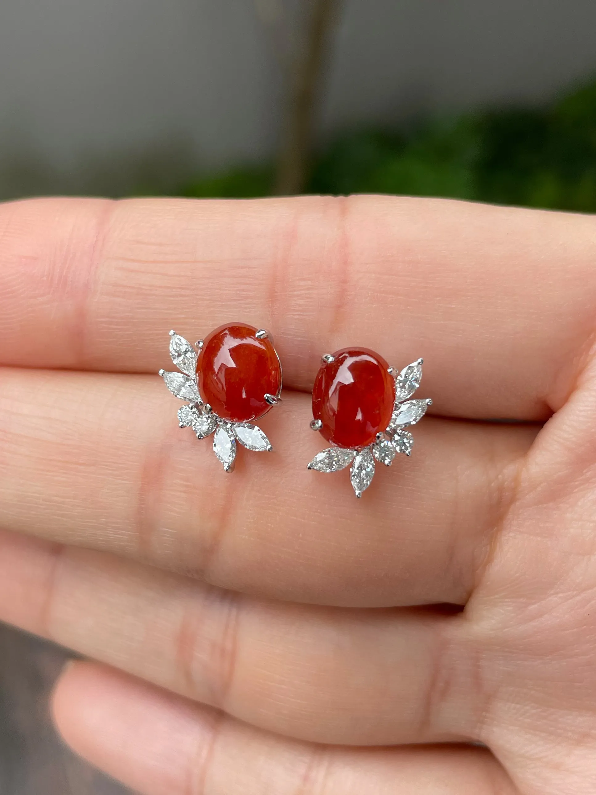 Red Jade Cabochon Earrings (NJE035)