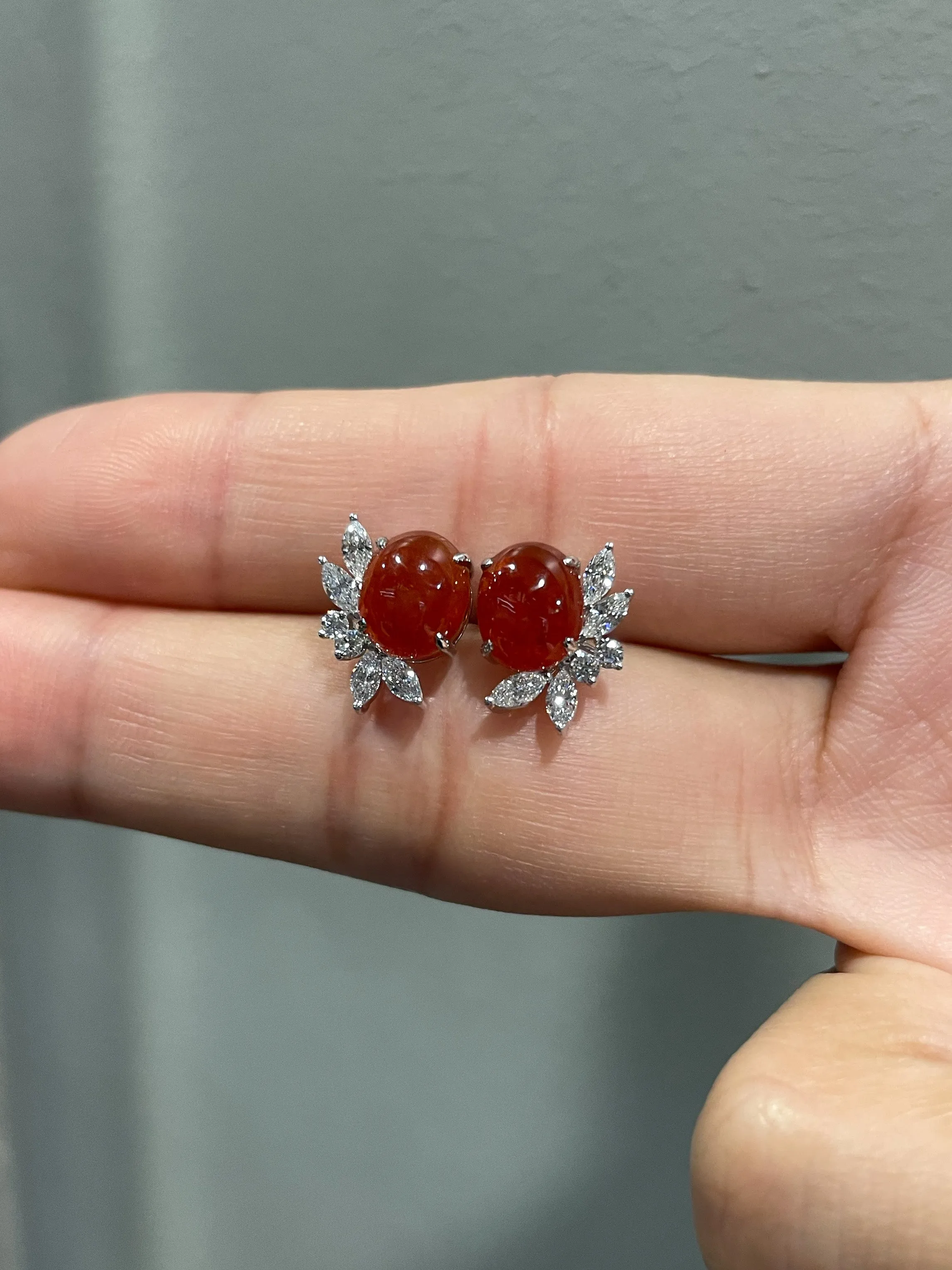 Red Jade Cabochon Earrings (NJE035)