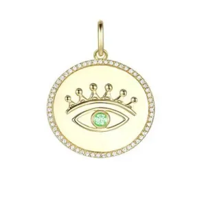 Round Diamond Emerald Eye Pendant 20mm 6W