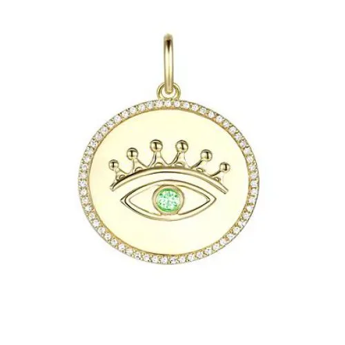 Round Diamond Emerald Eye Pendant 20mm 6W