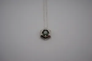 Sapphire Necklace: Round Cut, Silver Hexagon Setting, on Cable Chain
