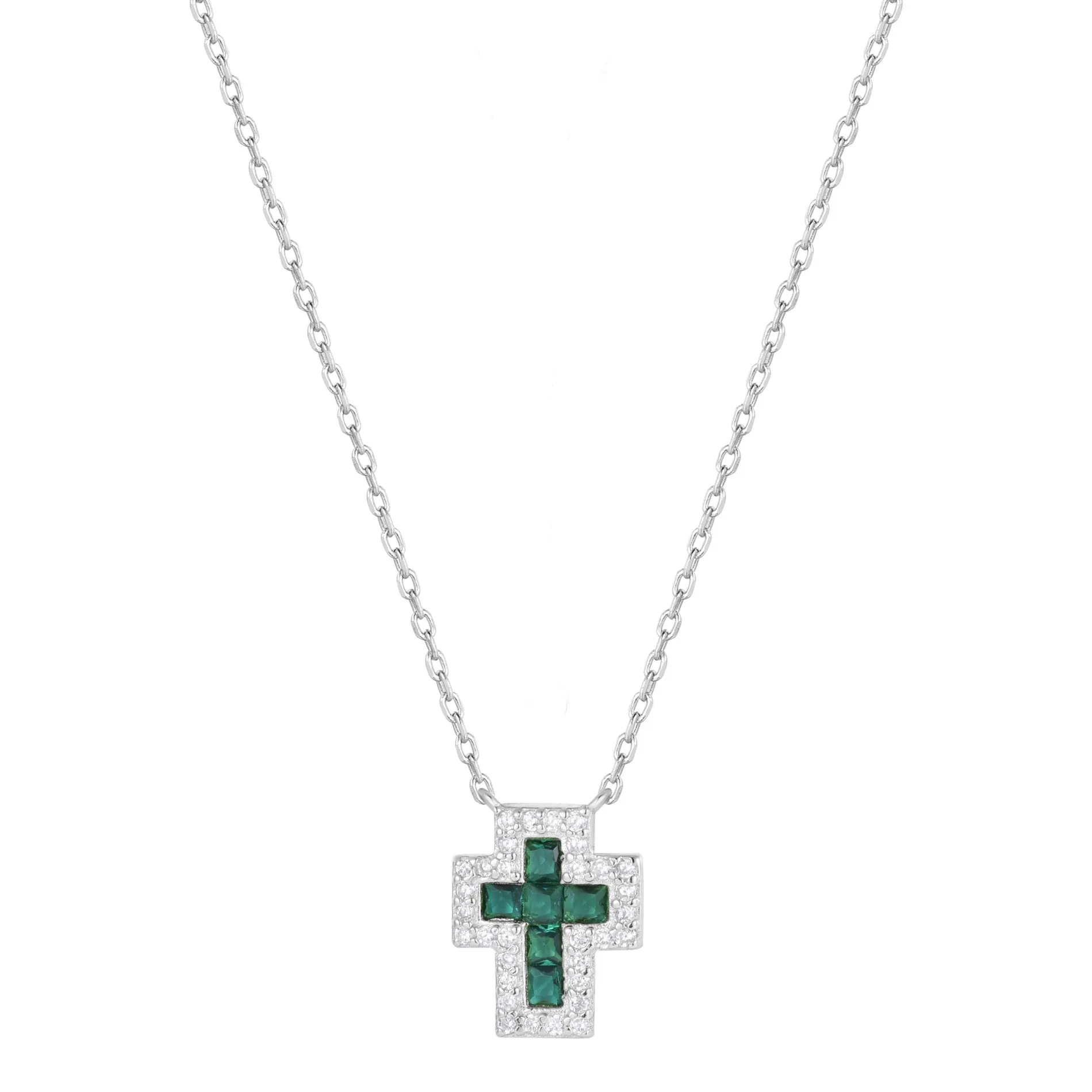 SARAI EMERALD CROSS SILVER NECKLACE