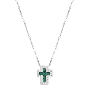 SARAI EMERALD CROSS SILVER NECKLACE
