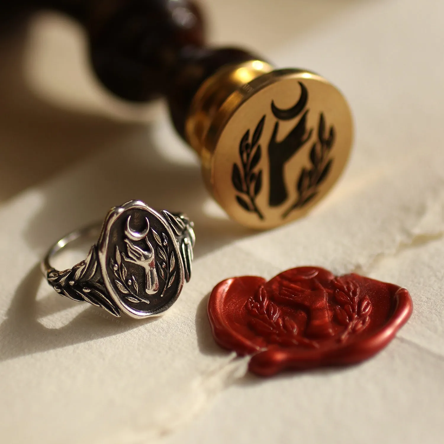 Selene Wax Seal Crescent Moon Ring