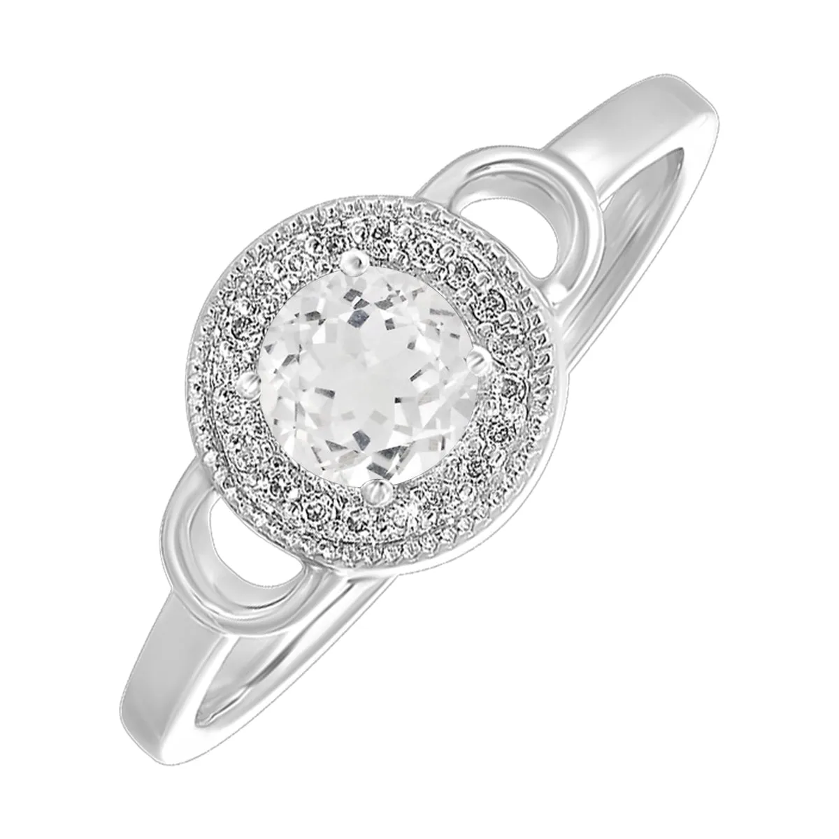 Silver Diamond 1/20Ctw & White Topaz 1/2Ctw Ring