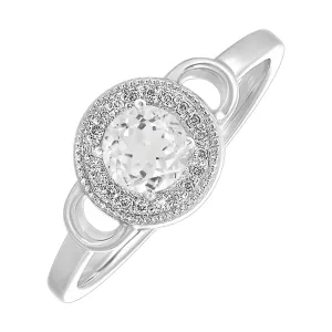 Silver Diamond 1/20Ctw & White Topaz 1/2Ctw Ring