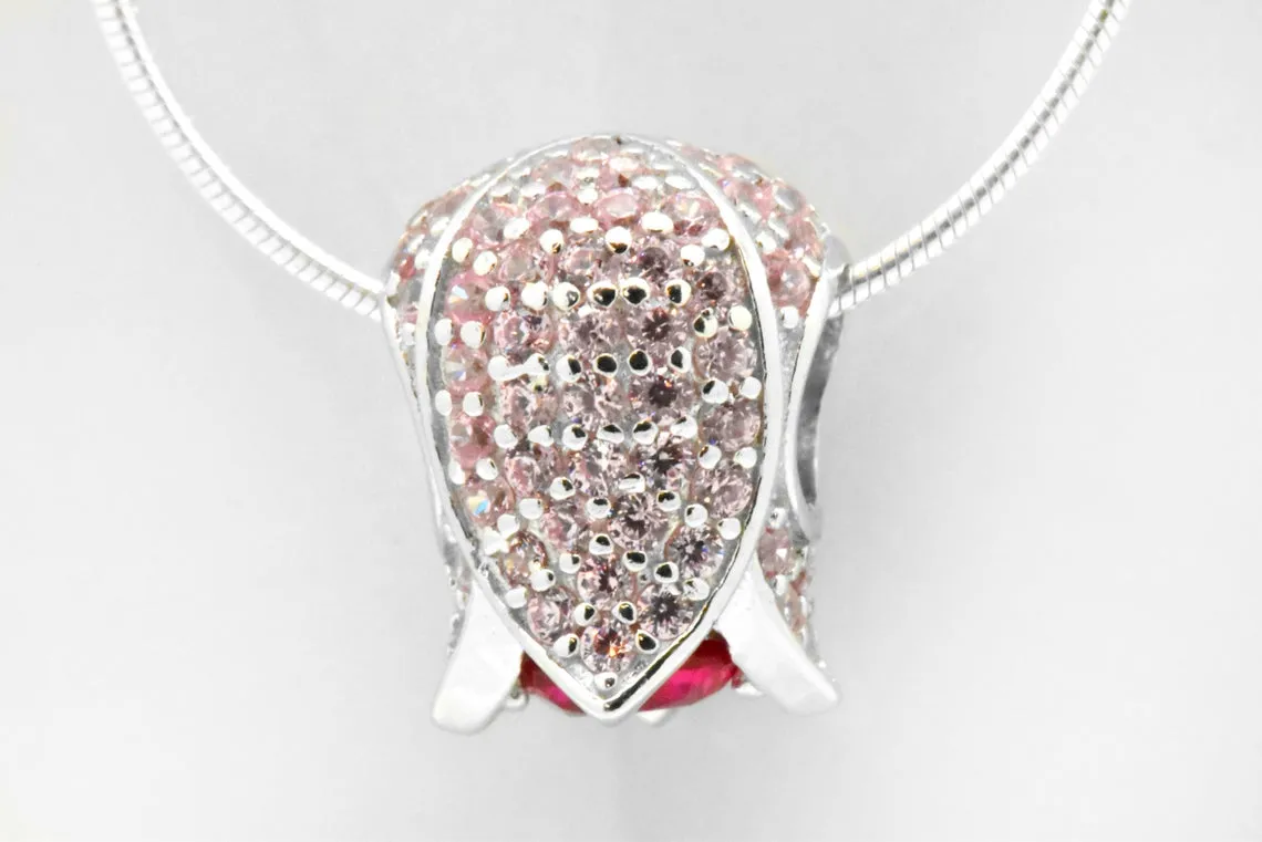 Sterling Silver Tulip Flower Floral Modern Style Pendant 18-in Necklace